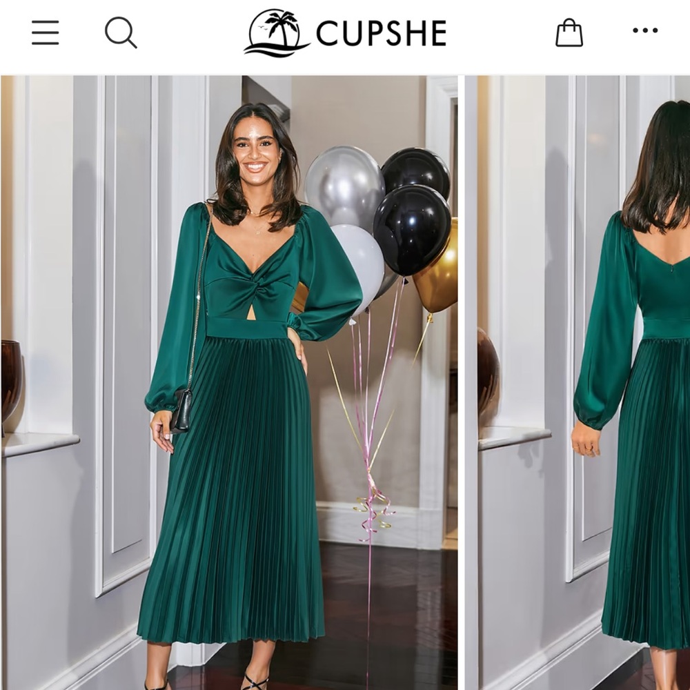 Cupshe Emerald Long Sleeve Pleated Dress. Never worn